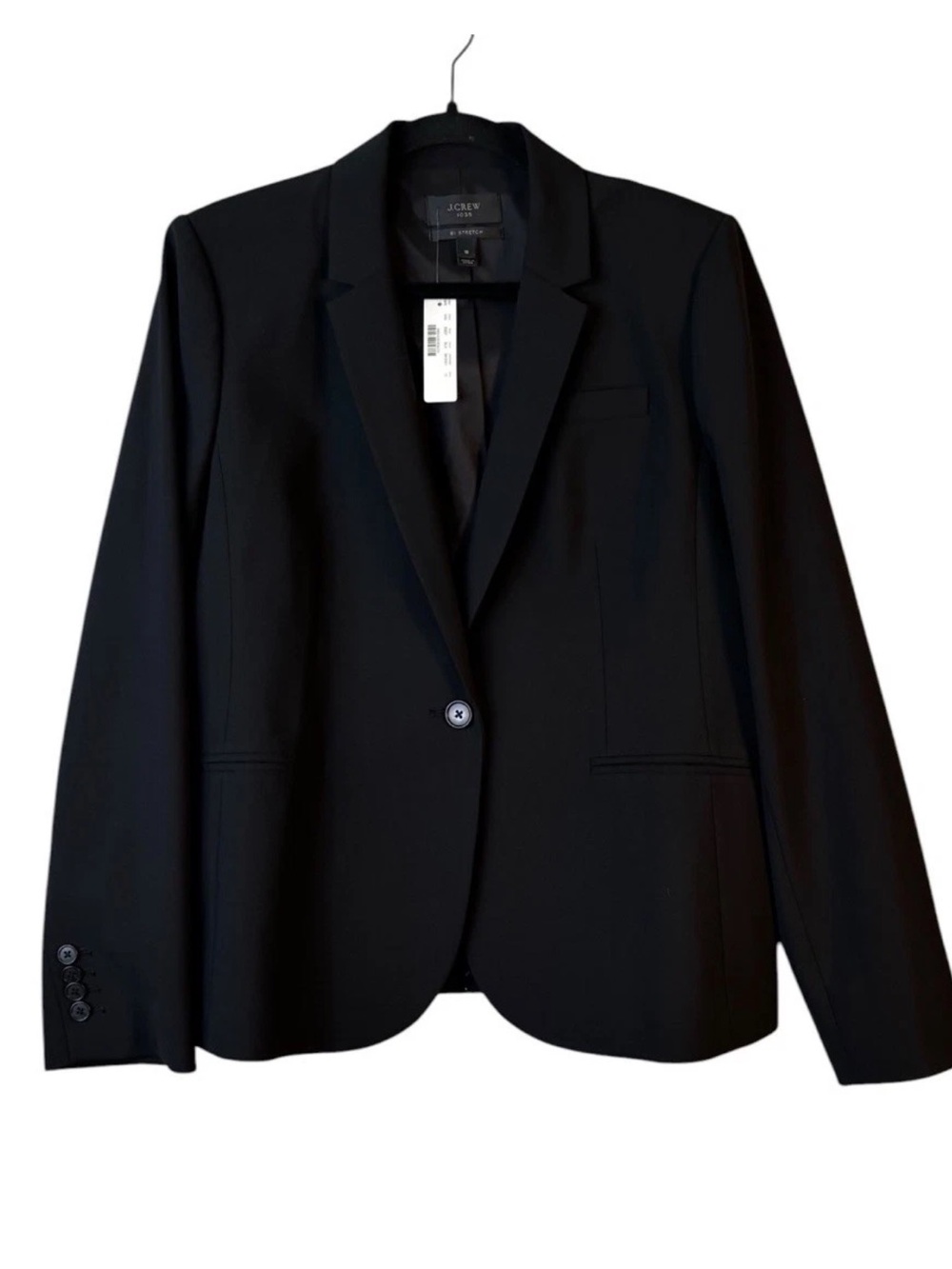 NWT J. Crew 1035 Bi Stretch Wool Black Blazer Size 16 / Tollegno 1900 Fabric